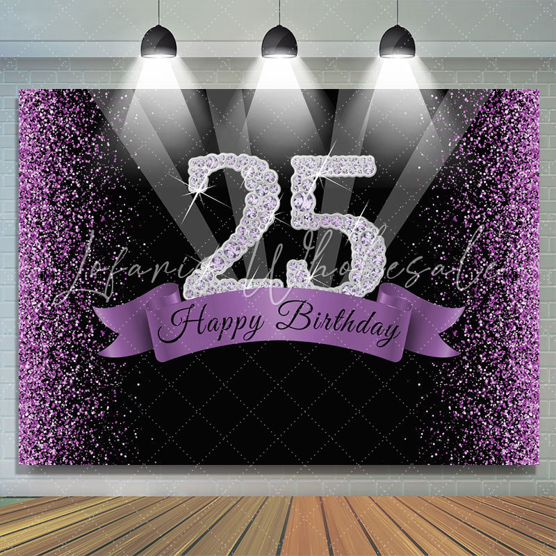 Lofaris Purple Glitter and Black Happy 25Th Birthday Backdrop