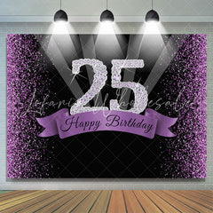 Lofaris Purple Glitter and Black Happy 25Th Birthday Backdrop