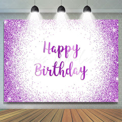 Lofaris Purple Glitter Happy Birthday Backdrop for Women Girls