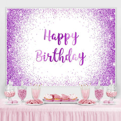 Lofaris Purple Glitter Happy Birthday Backdrop for Women Girls