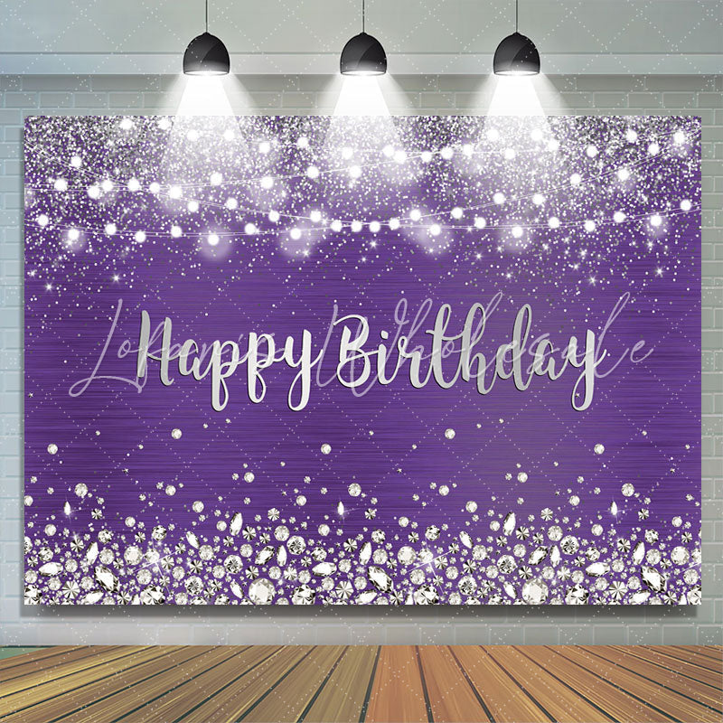 Lofaris Purple Glitter Light Diamonds Happy Birthday Backdrop for Women