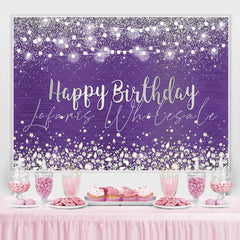 Lofaris Purple Glitter Light Diamonds Happy Birthday Backdrop for Women