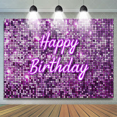 Lofaris Purple Glitter Sequin Simple Happy Birthday Backdrop