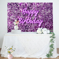 Lofaris Purple Glitter Sequin Simple Happy Birthday Backdrop