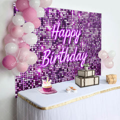 Lofaris Purple Glitter Sequin Simple Happy Birthday Backdrop