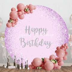 Lofaris Purple Glitter Sparkle Round Happy Birthday Backdrop