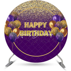 Lofaris Purple Gold Glitter Balloons Round Birthday Backdrop