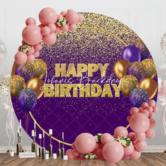 Lofaris Purple Gold Glitter Balloons Round Birthday Backdrop