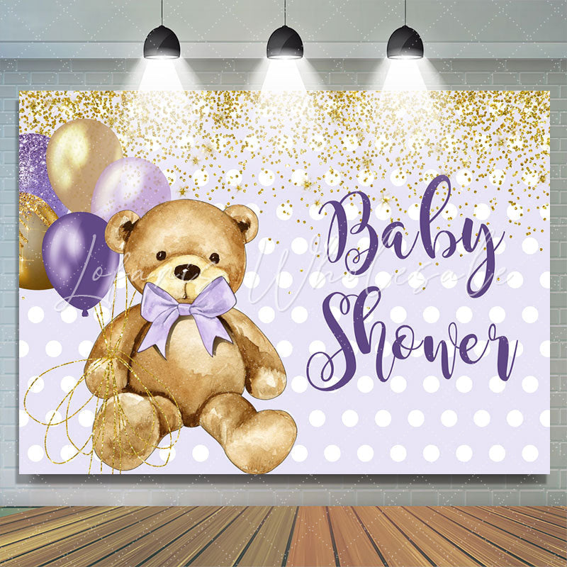 Lofaris Purple Golden Balloon Teddy Bear Baby Shower Backdrop