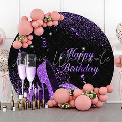 Lofaris Purple High Heel Champagne Round Birthday Backdrop