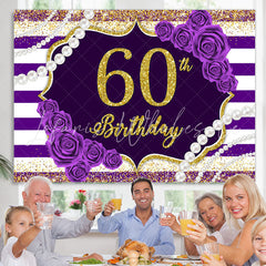 Lofaris Purple Line Rose Gold Glitter 60th Birthday Backdrop