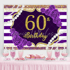 Lofaris Purple Line Rose Gold Glitter 60th Birthday Backdrop