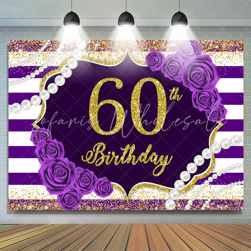 Lofaris Purple Line Rose Gold Glitter 60th Birthday Backdrop