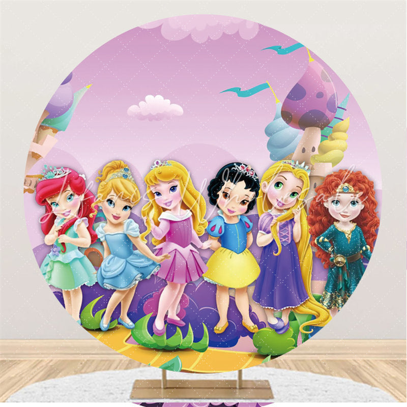 Lofaris Purple Little Princess Round Happy Birthday Backdrop