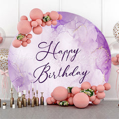 Lofaris Purple Marble Texture Round Happy Birthday Backdrop