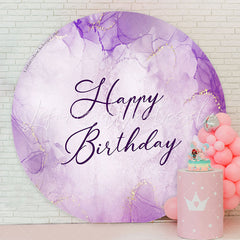 Lofaris Purple Marble Texture Round Happy Birthday Backdrop