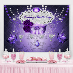 Lofaris Purple Mask Rose Silver Love Happy Birthday Backdrop