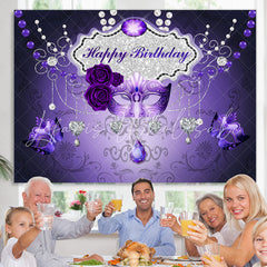 Lofaris Purple Mask Rose Silver Love Happy Birthday Backdrop