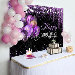 Lofaris Purple Pendant Balloon Glitter Black Birthday Backdrop