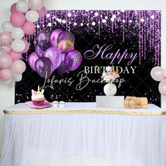 Lofaris Purple Pendant Balloon Glitter Black Birthday Backdrop