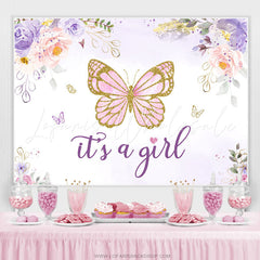 Lofaris Purple Pink Glitter Butterfly Floral Baby Shower Backdrop