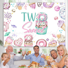 Lofaris Purple Pink Sweet Donuts Happy 2nd Birthday Backdrop