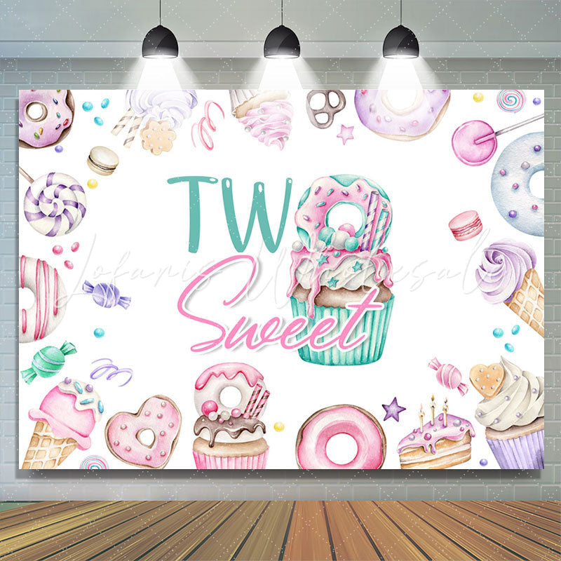 Lofaris Purple Pink Sweet Donuts Happy 2nd Birthday Backdrop