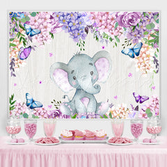 Lofaris Purple Roses and Wisteria Elephent Baby Shower Backdrop