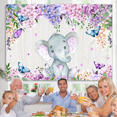 Lofaris Purple Roses and Wisteria Elephent Baby Shower Backdrop