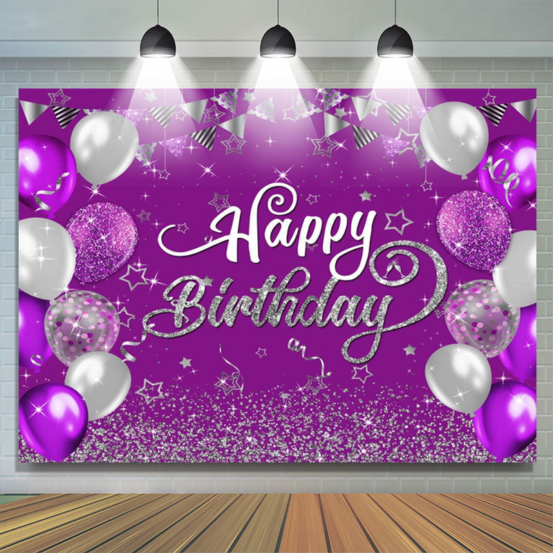 Lofaris Purple Silver Balloons Sparkle Birthday Backdrop