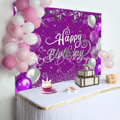 Lofaris Purple Silver Balloons Sparkle Birthday Backdrop