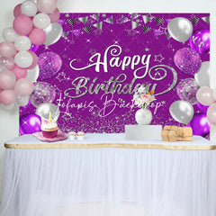 Lofaris Purple Silver Balloons Sparkle Birthday Backdrop