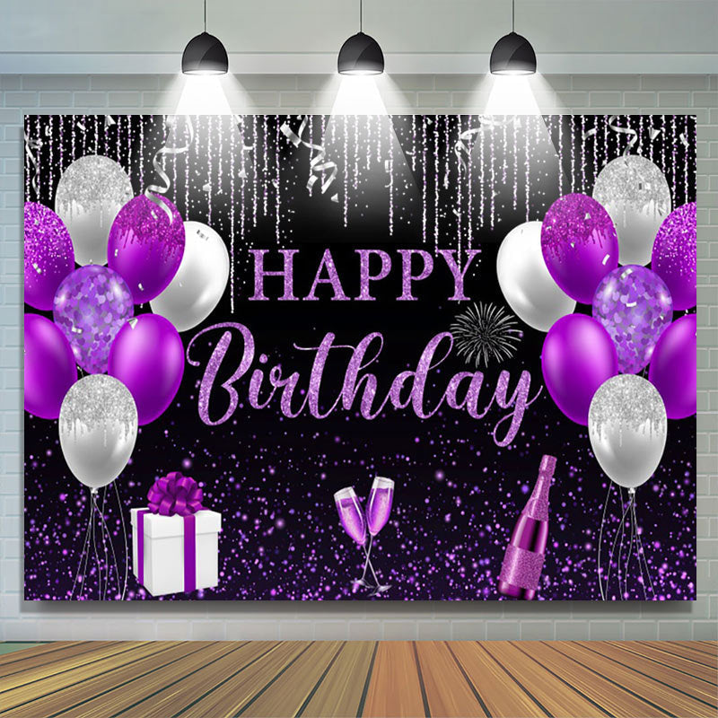 Lofaris Purple Sliver Glitter Balloon Gift Birthday Backdrop