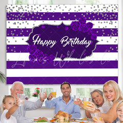 Lofaris Purple Stripes Rose Happy Birthday Backdrop for Girl