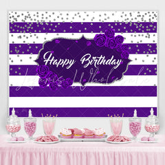 Lofaris Purple Stripes Rose Happy Birthday Backdrop for Girl