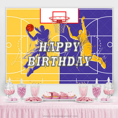 Lofaris Purple Yellow Basketball Superstar Birthday Backdrop