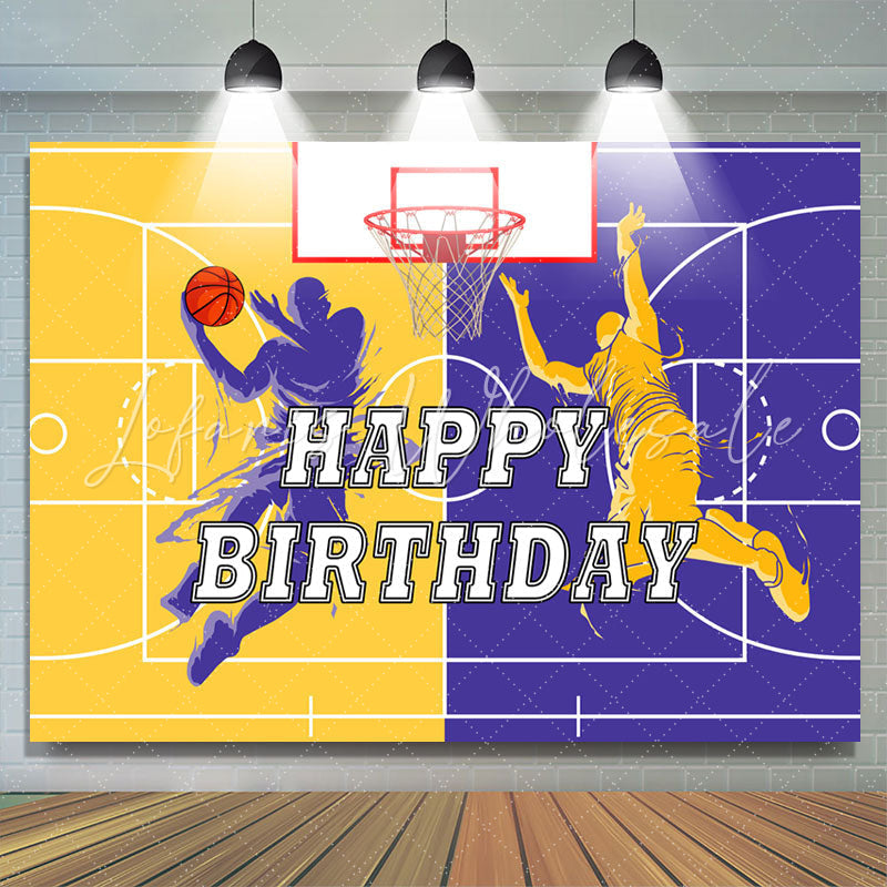 Lofaris Purple Yellow Basketball Superstar Birthday Backdrop