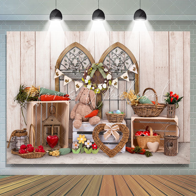 Lofaris Rabbit And Carrot With Wooden Backdrop For Decoration