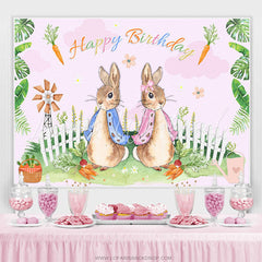 Lofaris Rabbits Carrots Summer Scene Happy Birthday Backdrop