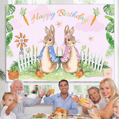 Lofaris Rabbits Carrots Summer Scene Happy Birthday Backdrop