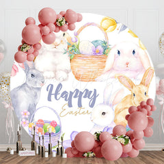 Lofaris Rabbits Floral Basket Round Easter Holiday Backdrop