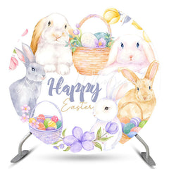 Lofaris Rabbits Floral Basket Round Easter Holiday Backdrop