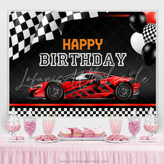 Lofaris Racing Car Theme Balloons Black Happy Birthday Backdrop