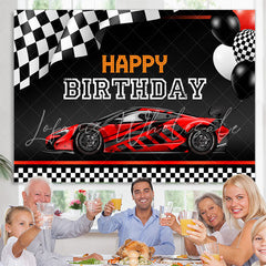 Lofaris Racing Car Theme Balloons Black Happy Birthday Backdrop