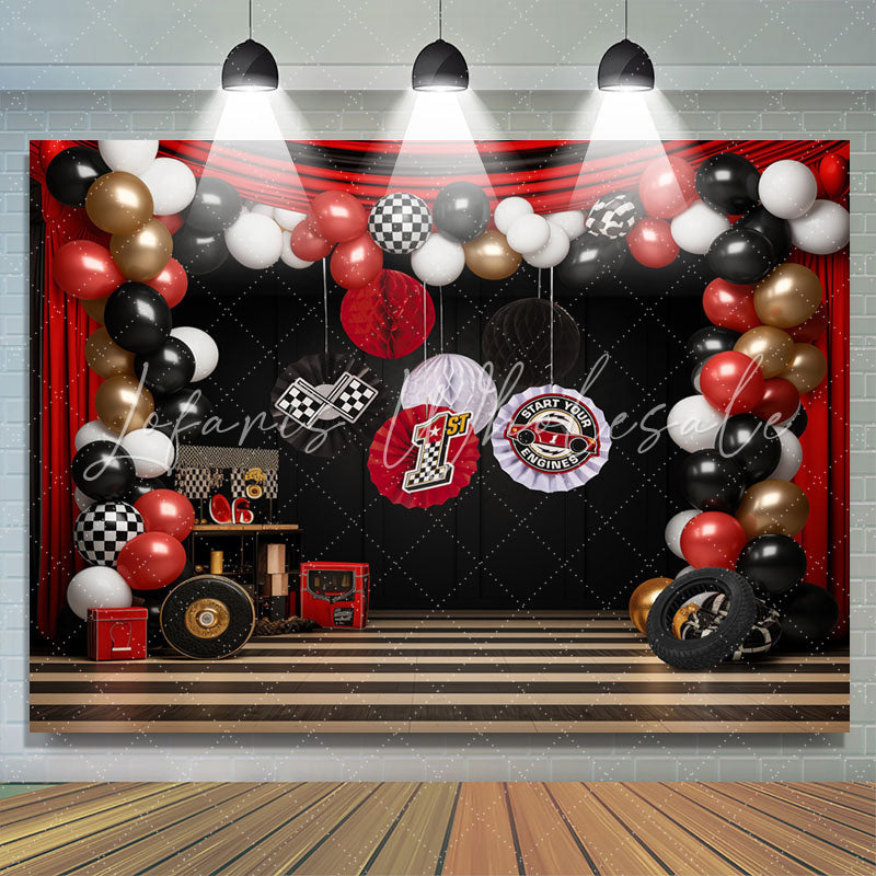 Lofaris Racing Venue Curtain Balloons 1st Birthady Backdrop