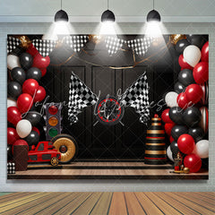 Lofaris Racing Venue Plaid Flag Balloon Birthday Backdrop