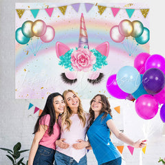 Lofaris Rainbow And Ballons With Unicorn Baby Shower Backdrop