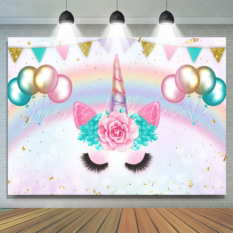 Lofaris Rainbow And Ballons With Unicorn Baby Shower Backdrop