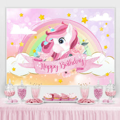 Lofaris Rainbow And Cloud Pink Unicorn Themed Birthday Backdrop