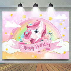 Lofaris Rainbow And Cloud Pink Unicorn Themed Birthday Backdrop